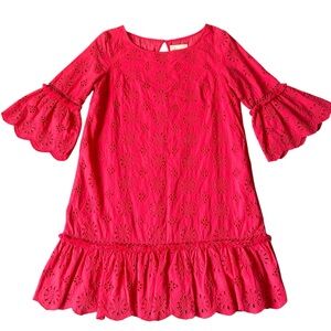 Anthropologie Womens 10 Dani Lace Tunic Dress Pink Eyelet Ruffle Cotton Pullover